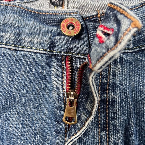 Tommy Jeans 40 x 30 Medium Wash Boot Cut Denim Distressed Hilfiger Straight Leg - Picture 7 of 14